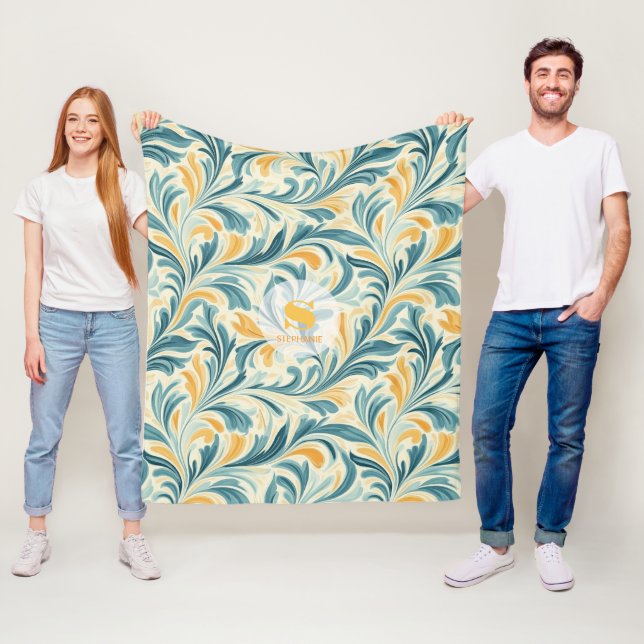 Emerald Green und Gold Paisley Leaf Muster Fleecedecke (Beispiel)