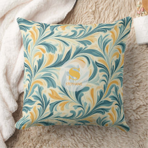 Emerald Green und Gold Paisley Leaf Muster Kissen