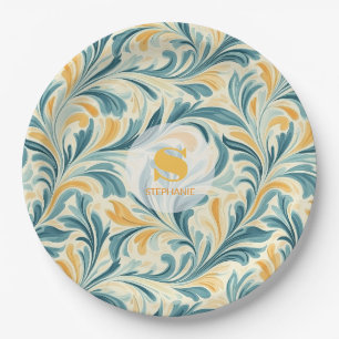Emerald Green und Gold Paisley Leaf Muster Pappteller