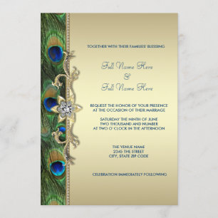 Emerald Green und Gold Peacock Hochzeit Einladung
