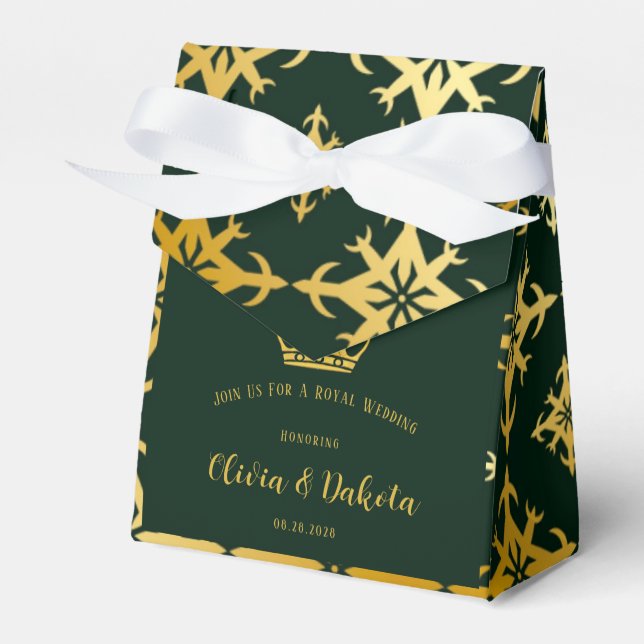 Emerald Green und Gold Royal Crown Wedding Geschenkschachtel (Vorderseite)