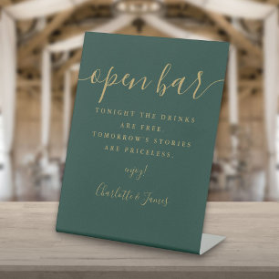 Emerald Green und Gold Script Open Bar Sockelschild