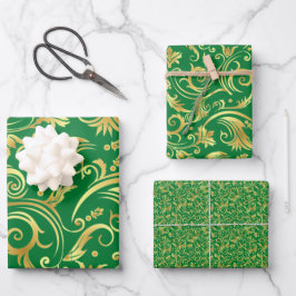 Emerald Green und Gold Scrollworks Geschenkpapier Set
