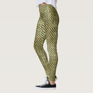 Emerald Green und Gold Snake Skin Leggings