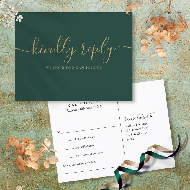 Emerald Green und Gold Song Request UAWG Postcard Einladungspostkarte (Emerald Green And Gold Song Request RSVP Postcard)
