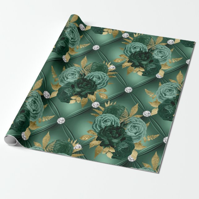 Emerald Green und Gold Wedding Geschenkpapier (Ungerollt)