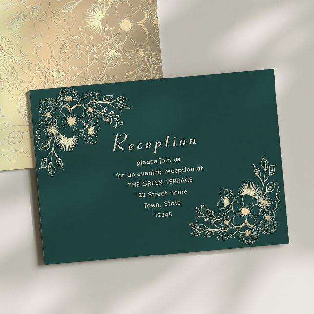Emerald Green und Gold Wedding Reception Card Begleitkarte (Von Creator hochgeladen)