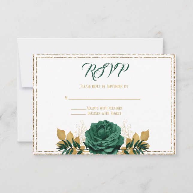 Emerald Green und Gold Wedding RSVP Karte (Vorderseite)
