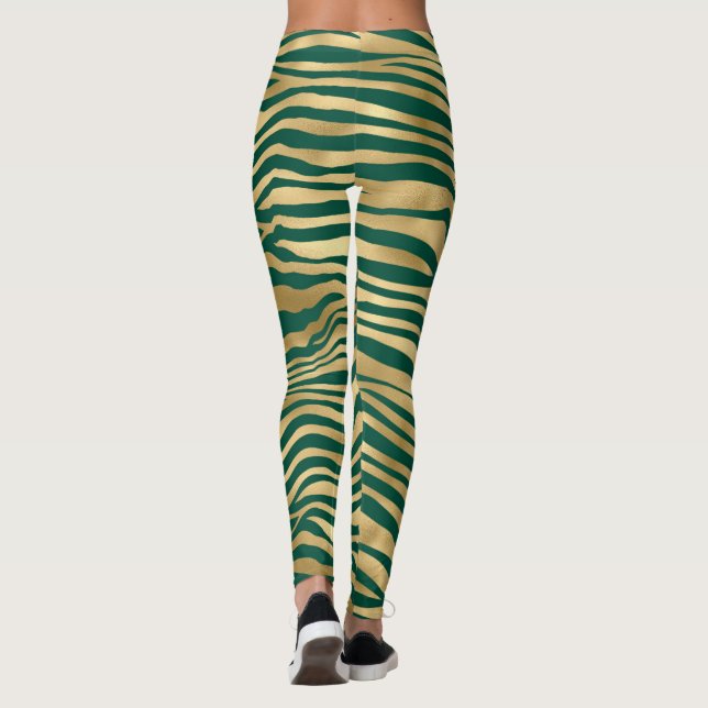 Emerald Green und Gold Zebra/Tiger Striped Legieru Leggings (Rückseite)