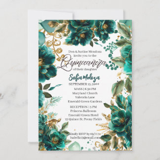 Emerald Green und Golden Quinceanera und Mass Einladung