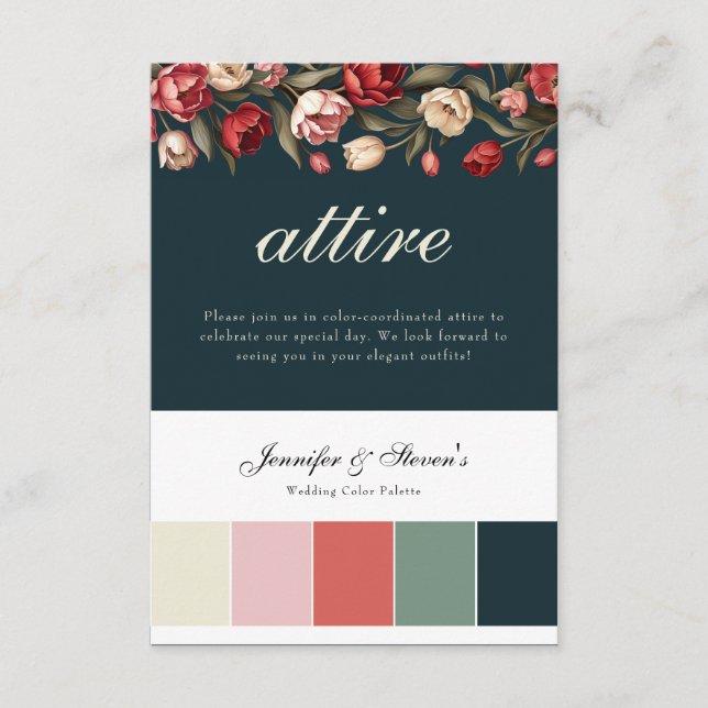 Emerald Green und Red Tulip Hochzeitskleid Begleitkarte (Vorderseite)