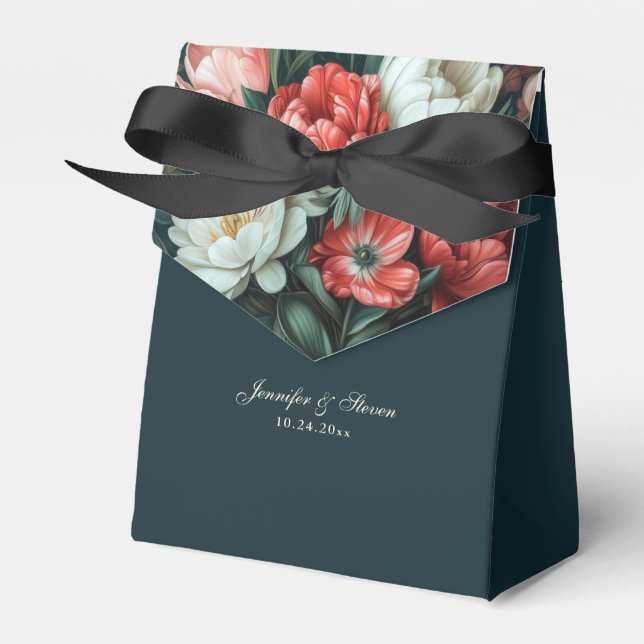 Emerald Green und Red Tulip Wedding Geschenkschachtel (Vorderseite)