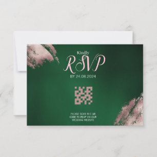 Emerald Green und Rose Gold QR Code RSVP Card Karte