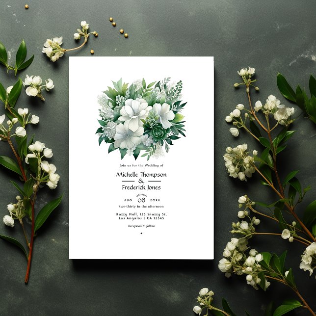 Emerald Green und Silver Floral Wedding Einladung (Von Creator hochgeladen)