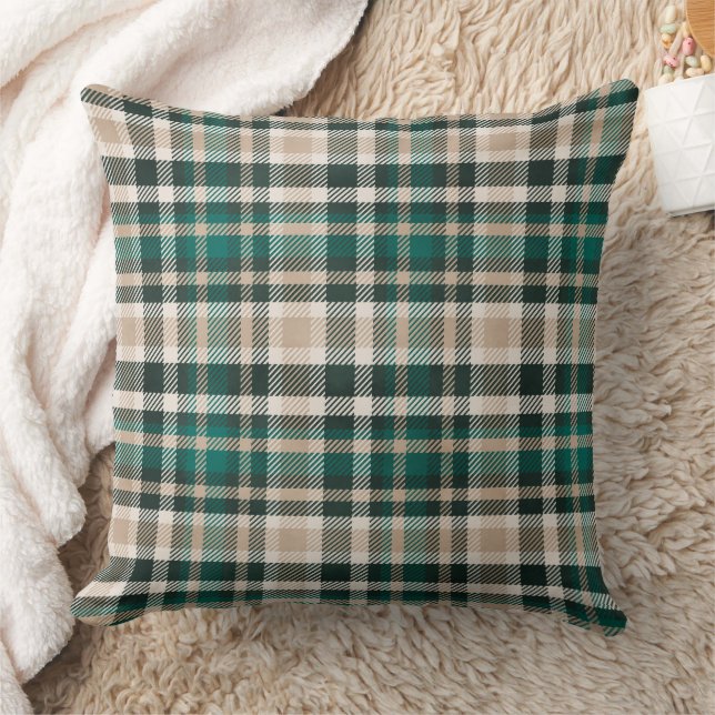 Emerald Green und Tan Karierte Weihnachten Kissen (Decke)