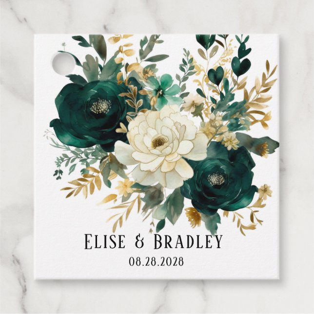 Emerald Green und White Gold Peonies Wedding Geschenkanhänger (Vorderseite)