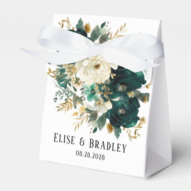 Emerald Green und White Gold Peonies Wedding Geschenkschachtel (Vorderseite)