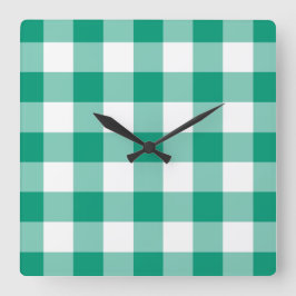 Emerald Green und White Karos Gingham Pattern Quadratische Wanduhr