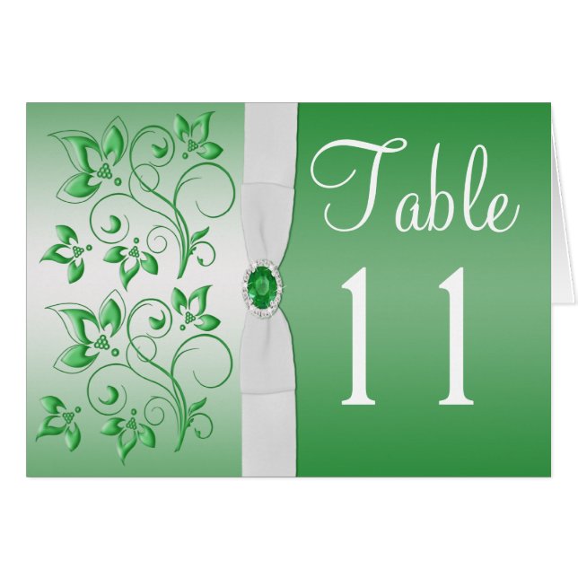 Emerald Green und White Tischnummer Card (Vorderseite (Horizontal))