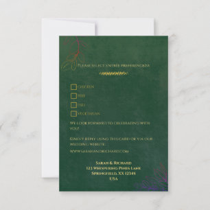 Emerald Green Velvet Luxe Gold Accent Wedding RSVP Karte