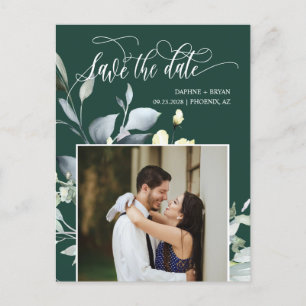 Emerald Green Verlasst QR Code Foto Save the Date Ankündigungspostkarte