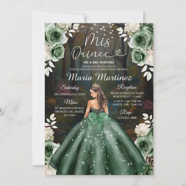 Emerald Green verzauberte Waldprinzessin Mis Quinc Einladung (Vorderseite)