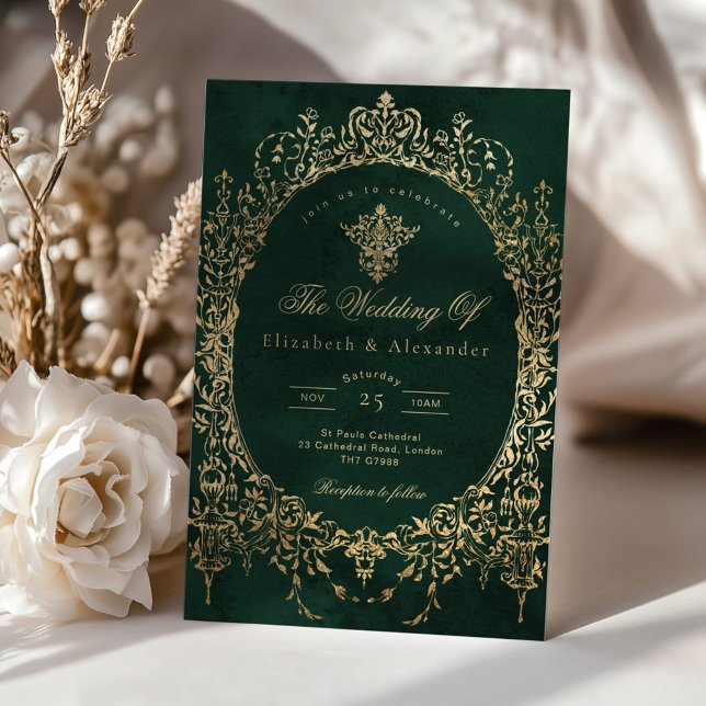 Emerald Green Verziert Emerald und Goldfolie Weddi Einladung (Von Creator hochgeladen)