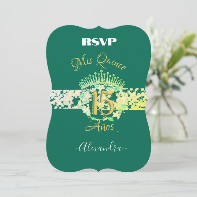 Emerald Green Vintag Boho Quinceañera Spanisch (Stehend Vorderseite)