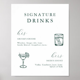 Emerald Green Vintag Botanical Signature Drinks Poster