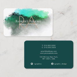 Emerald Green Watercolor Abstrakt Mit Monogramm Visitenkarte