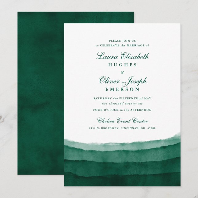 Emerald Green Watercolor Einladungen zur Hochzeit (Vorne/Hinten)