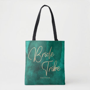 Emerald Green Watercolor & Gold Bribe Stamm Tasche