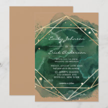 Emerald Green Watercolor Gold Tan Wedding