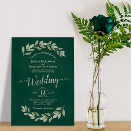 Emerald Green Watercolor Laurel Blätter Wedding Einladung