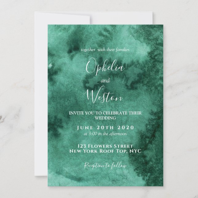 Emerald Green Watercolor Moderne Elegante Hochzeit Einladung (Vorderseite)