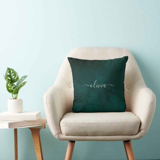 Emerald Green Watercolor Monogram Kissen (Stuhl )