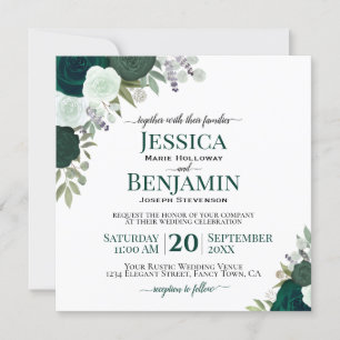 Emerald Green Watercolor Rose Elegante Hochzeit Einladung