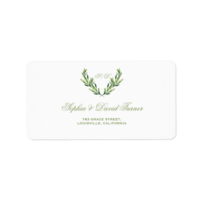 Emerald Green Watercolor Wreath Wedding Adressaufkleber (Vorne)