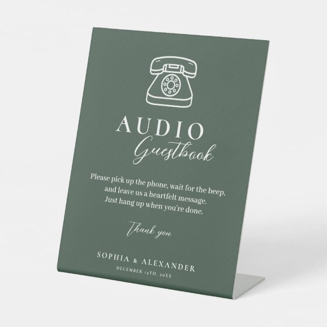 Emerald Green Wedding Audio Guestbook Sign Sockelschild (Vorderseite)