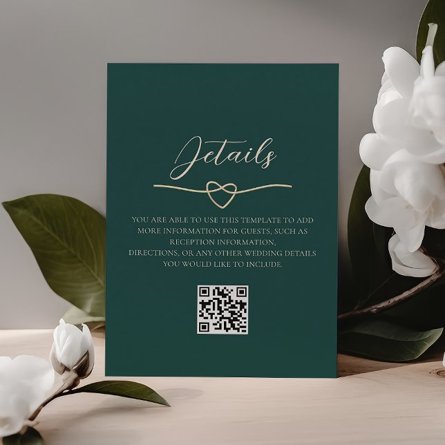 Emerald Green Wedding Details QR Code Begleitkarte (Von Creator hochgeladen)