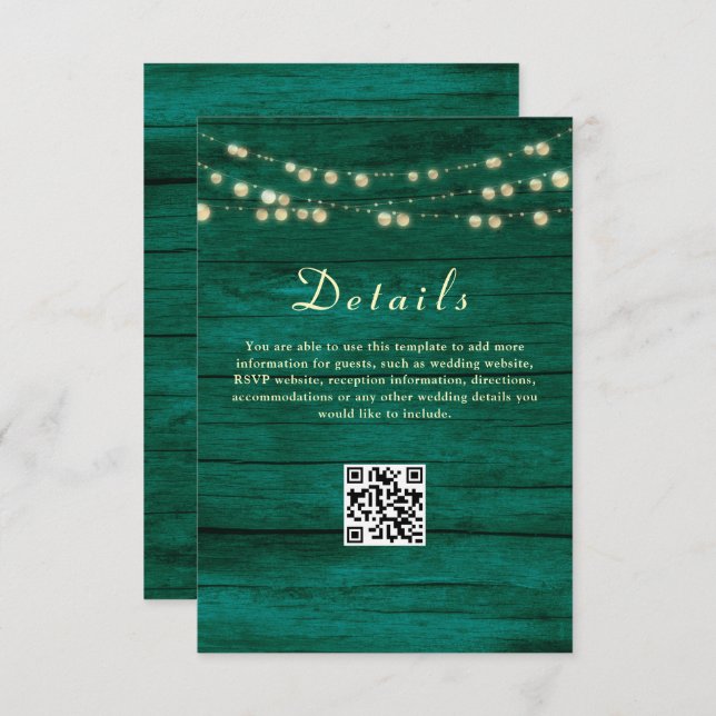 Emerald Green Wedding Details QR Code Begleitkarte (Vorne/Hinten)
