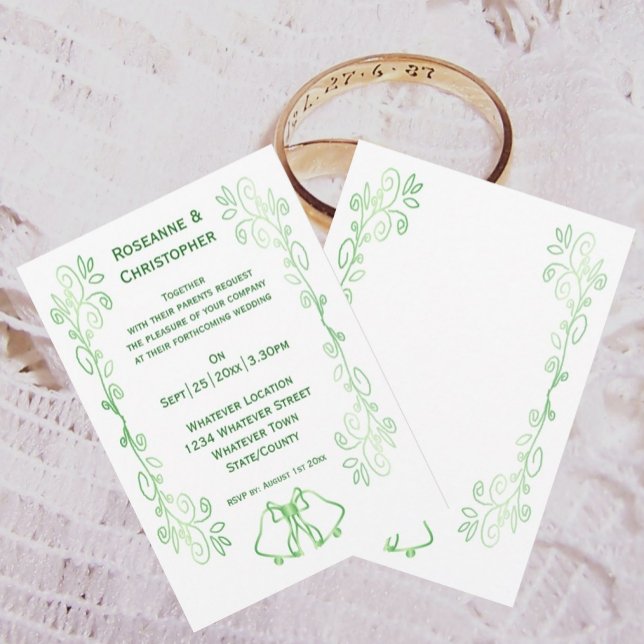 Emerald Green Wedding Einladungs-Glocken-Skulpture Einladung (Emerald green wedding invitation bells and scrollwork design)