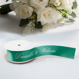 Emerald Green Wedding Elegante Script Kalligraphie Satinband
