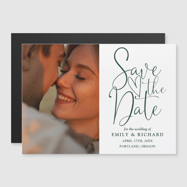 Emerald Green Wedding Foto Save the Date Magneteinladung (Vorne/Hinten)
