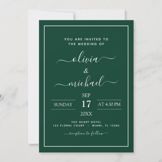 Emerald Green Wedding mit Foto Einladung (Vorderseite)