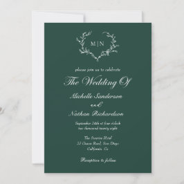 Emerald Green Wedding Monogram Einladung