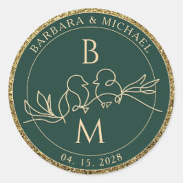 Emerald Green Wedding Monogram Runder Aufkleber