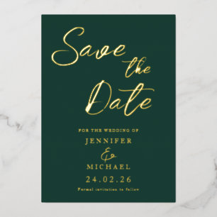Emerald Green Wedding rettet das Datum Gold Folieneinladung
