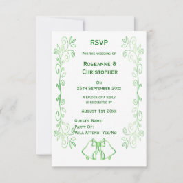 Emerald Green Wedding RSVP Card Bells Scrollwork Karte
