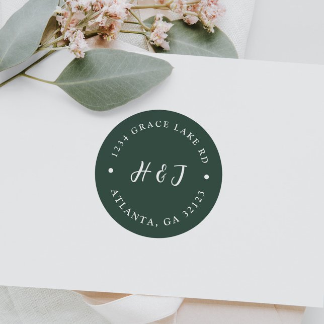 Emerald Green Wedding Rücksendeadresse Runder Aufkleber (Emerald Green Wedding Return Address Classic Round Sticker)
